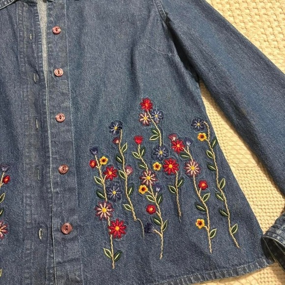 Vintage Paul Harris Design Floral Embroidered Denim Jacket, Small - Picture 2 of 6